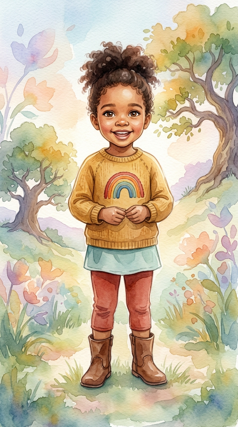 Whimsical Watercolor sample featuring a Adopted child