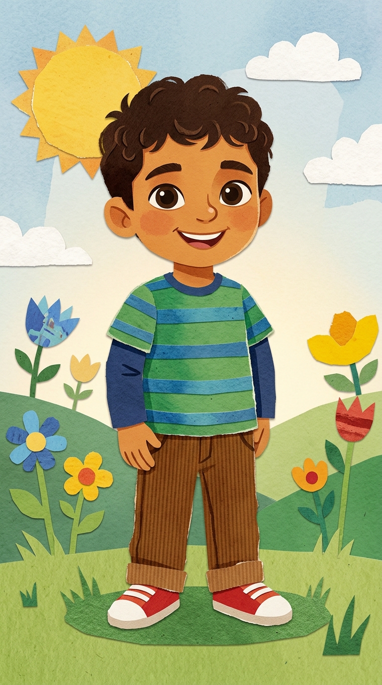 Paper-Cut Collage sample featuring a Arab American child