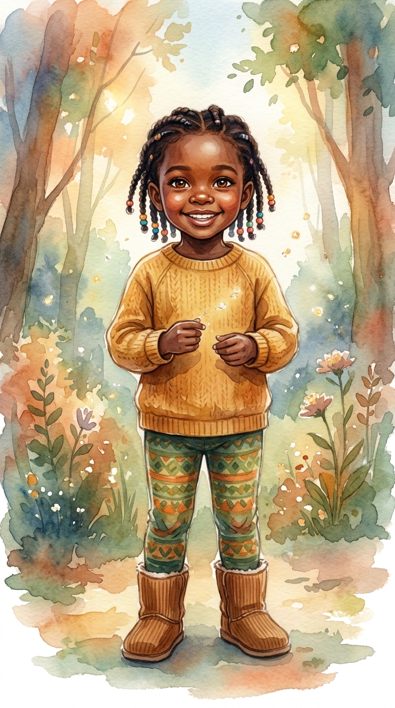 Whimsical Watercolor sample featuring a Black child