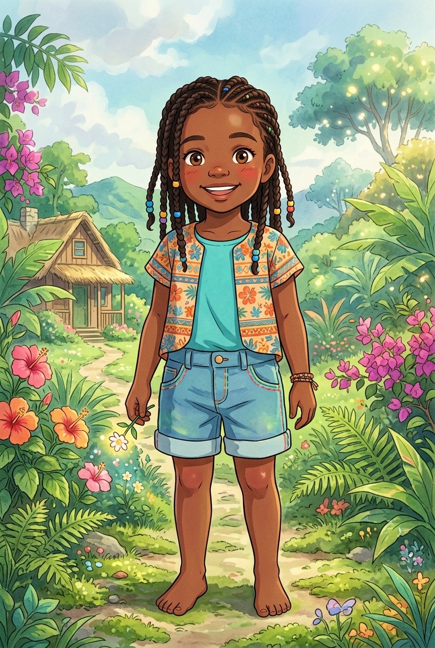 Anime / Ghibli sample featuring a Caribbean child