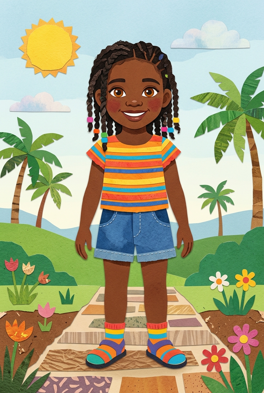 Paper-Cut Collage sample featuring a Caribbean child