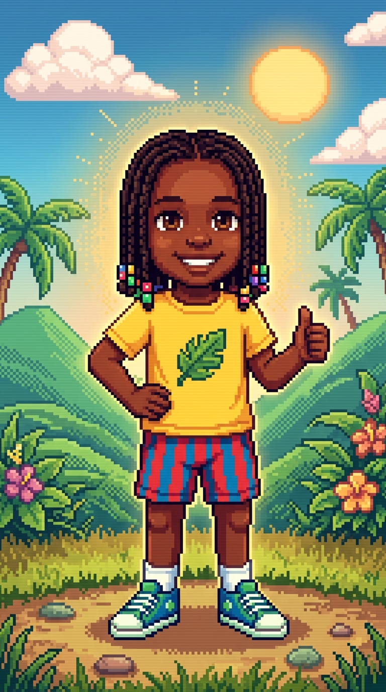Pixel Art sample featuring a Caribbean child