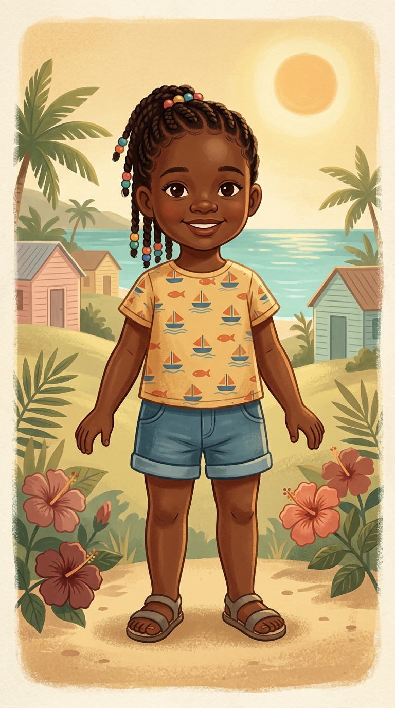 Retro Golden Book sample featuring a Caribbean child