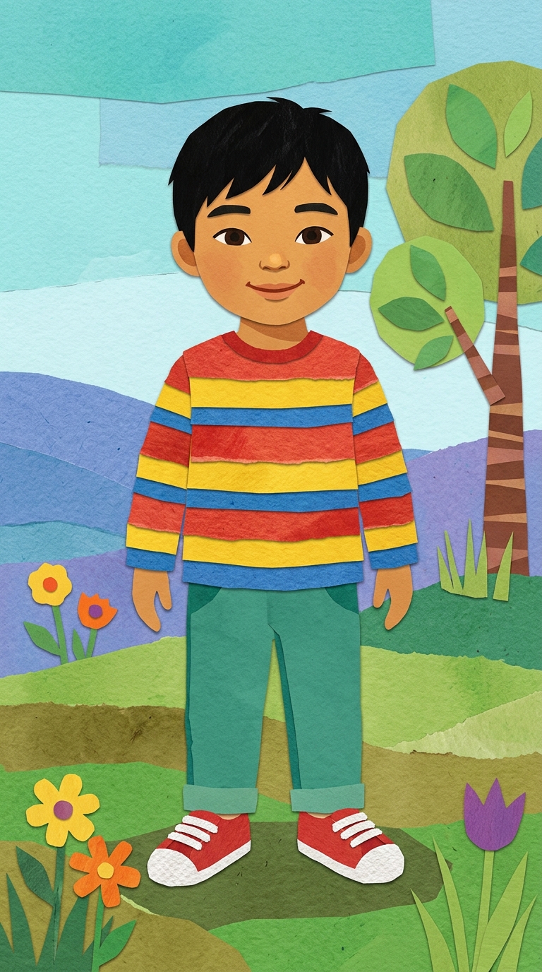 Paper-Cut Collage sample of a child hero