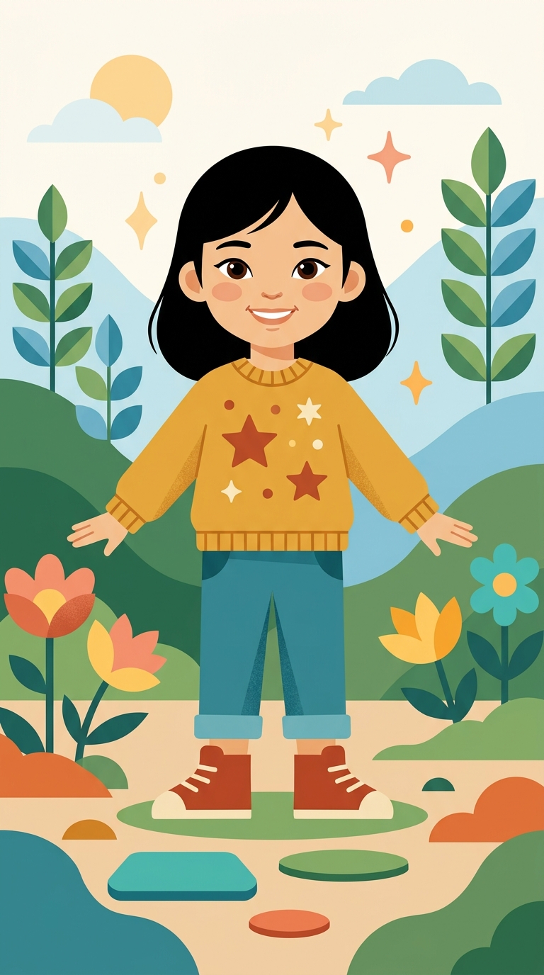 Modern Flat sample featuring a East Asian child