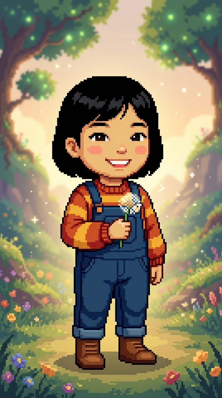 Pixel Art sample featuring a East Asian child