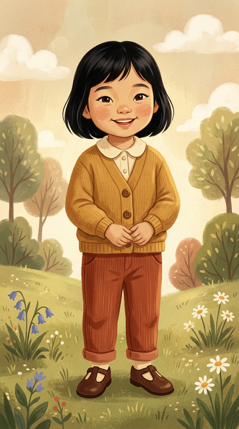 Retro Golden Book sample featuring a East Asian child