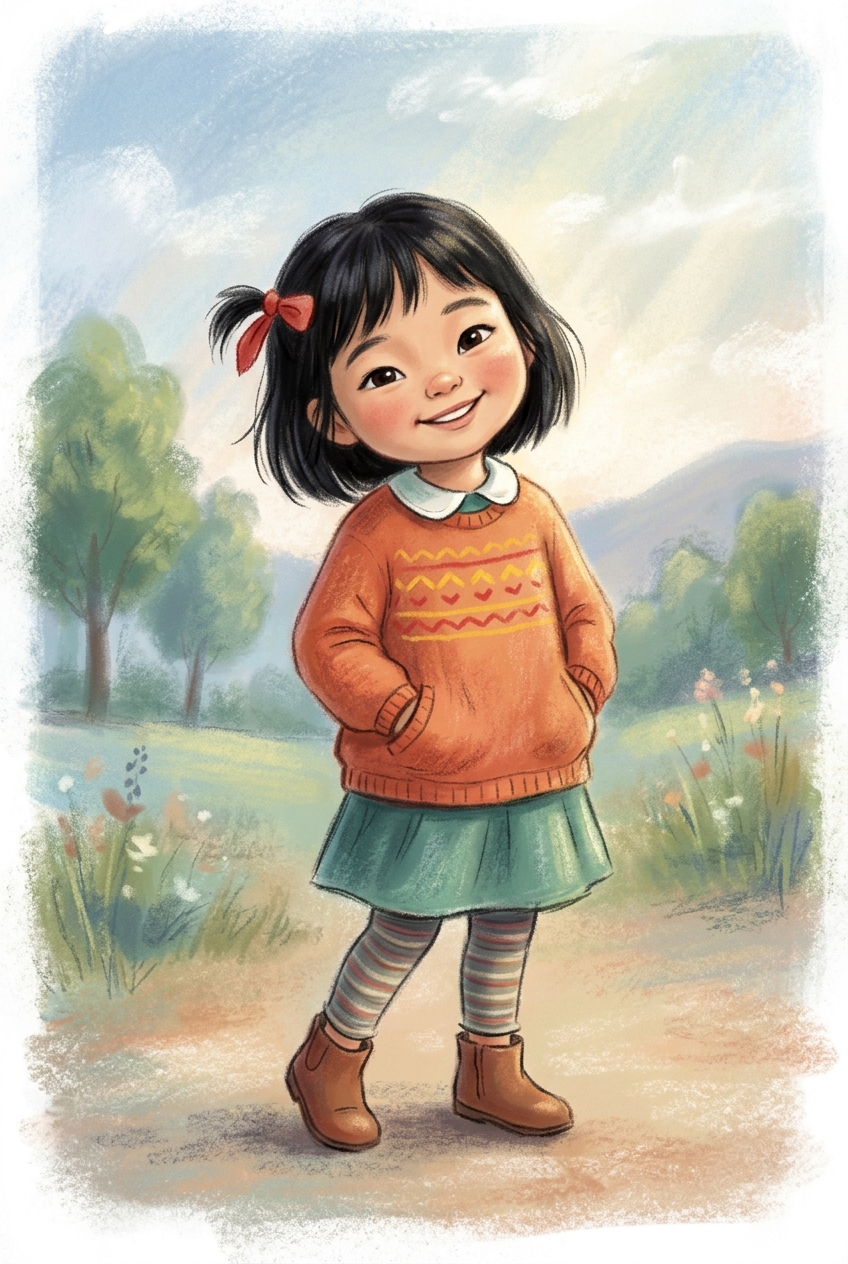 Soft Pastel sample featuring a East Asian child