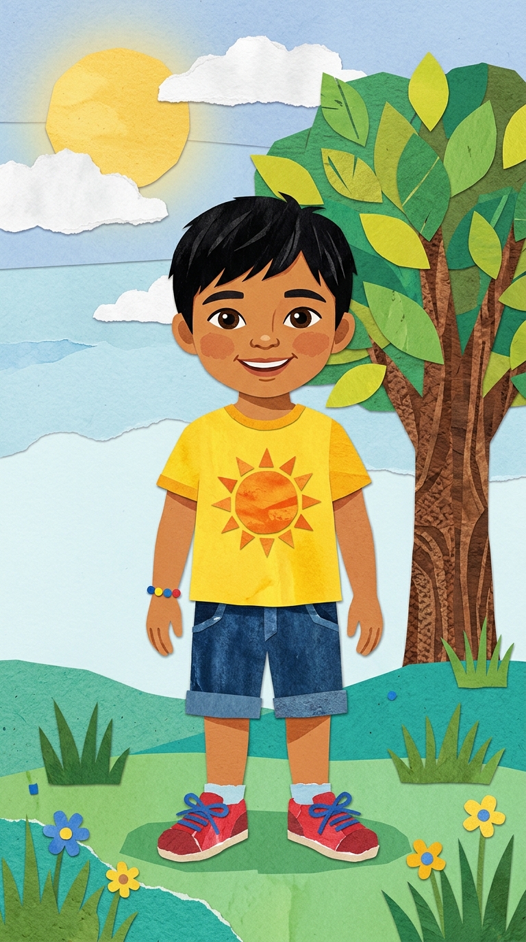 Paper-Cut Collage sample featuring a Filipino child
