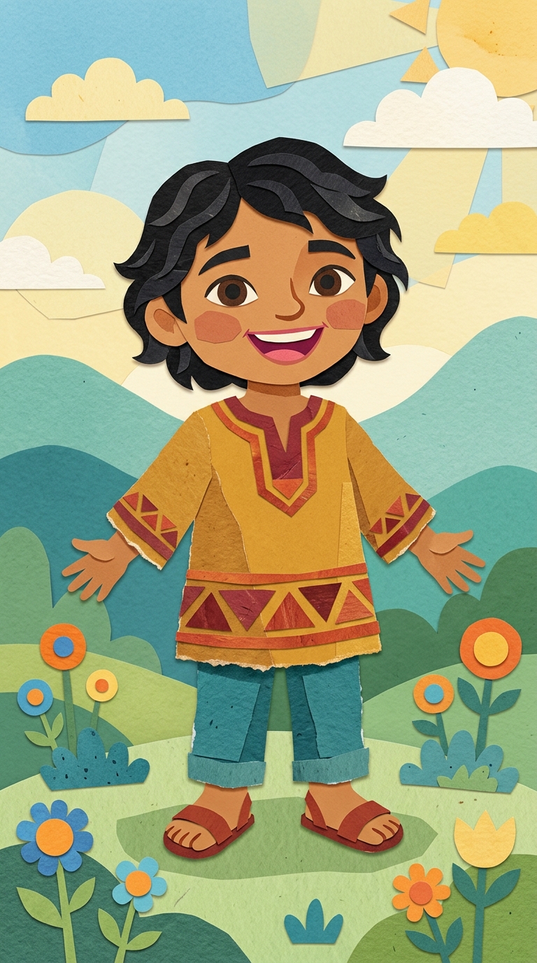 Paper-Cut Collage sample featuring a Hispanic / Latino child