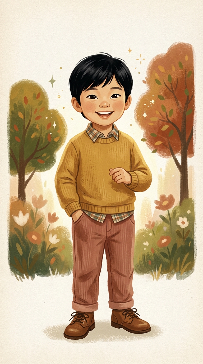 Retro Golden Book sample featuring a Korean child