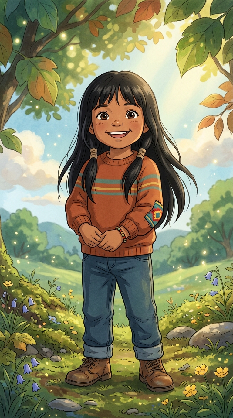 Anime / Ghibli sample featuring a Native American child
