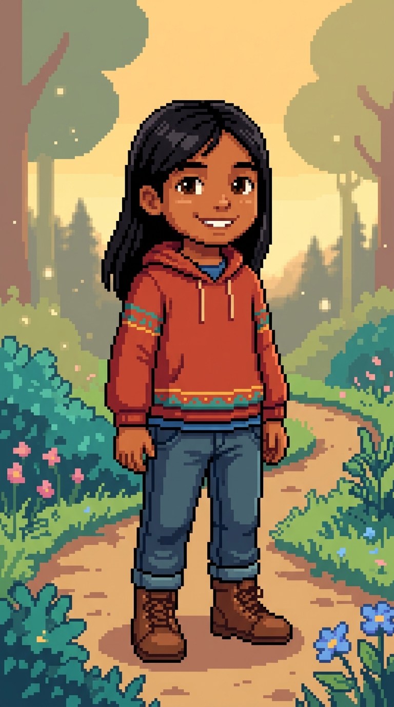 Pixel Art sample featuring a Native American child