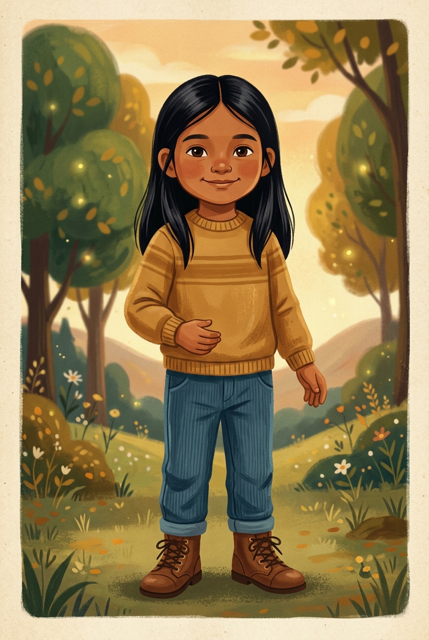 Retro Golden Book sample featuring a Native American child