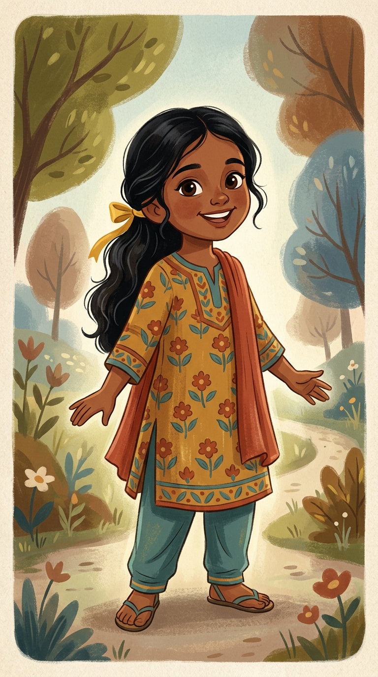 Retro Golden Book sample featuring a South Asian child