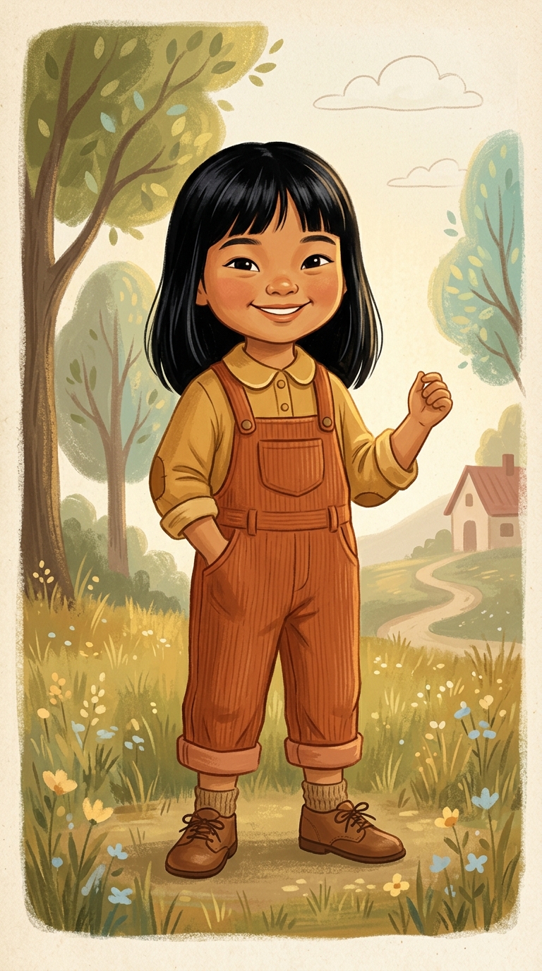 Retro Golden Book sample featuring a Southeast Asian child
