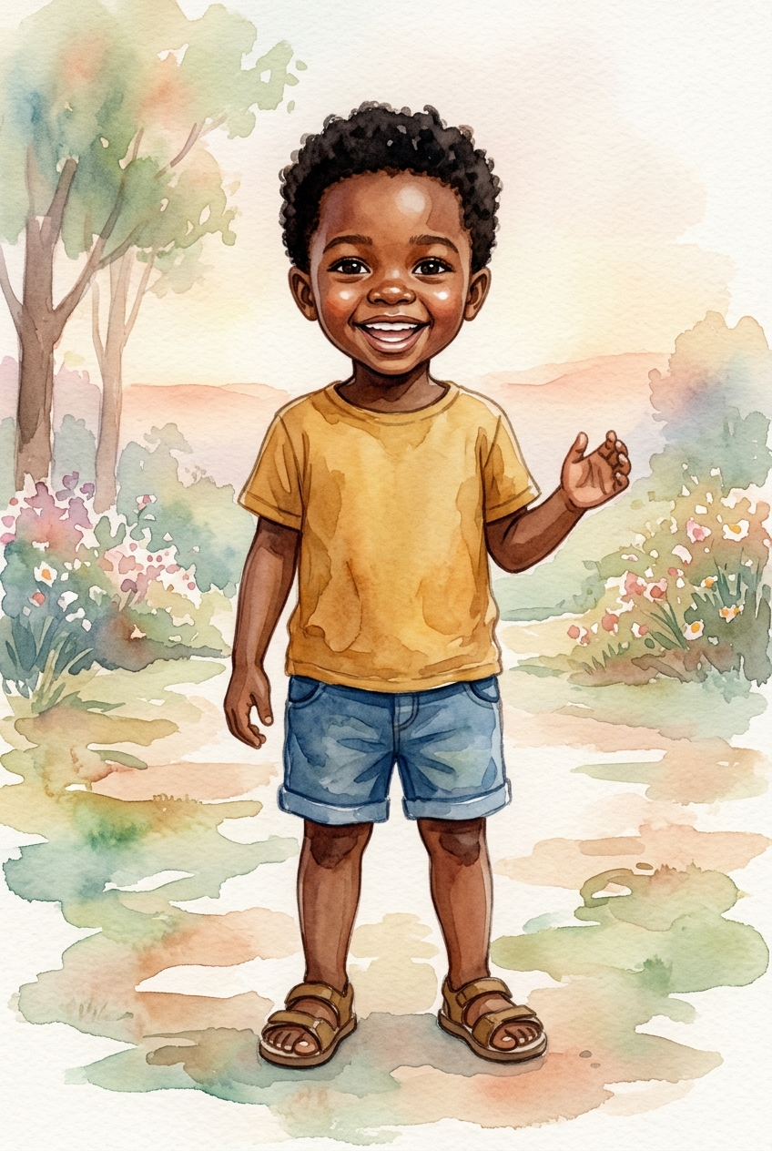 Whimsical Watercolor sample featuring a West African child